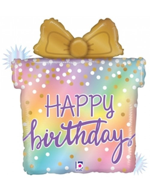 Happy Birthday Pastel Present  (26”) *Helium*