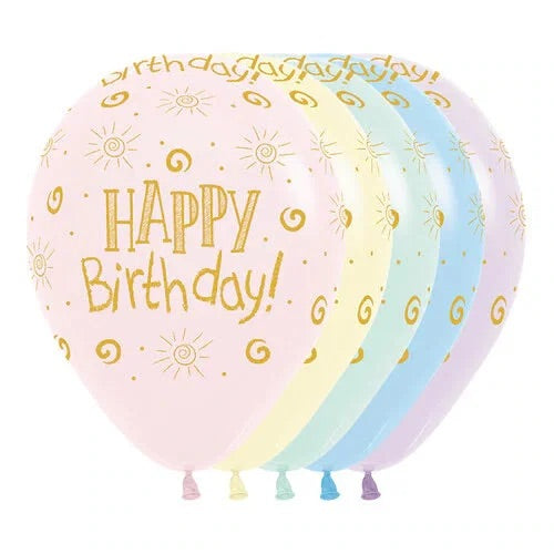 12” Round Happy Birthday - PASTEL